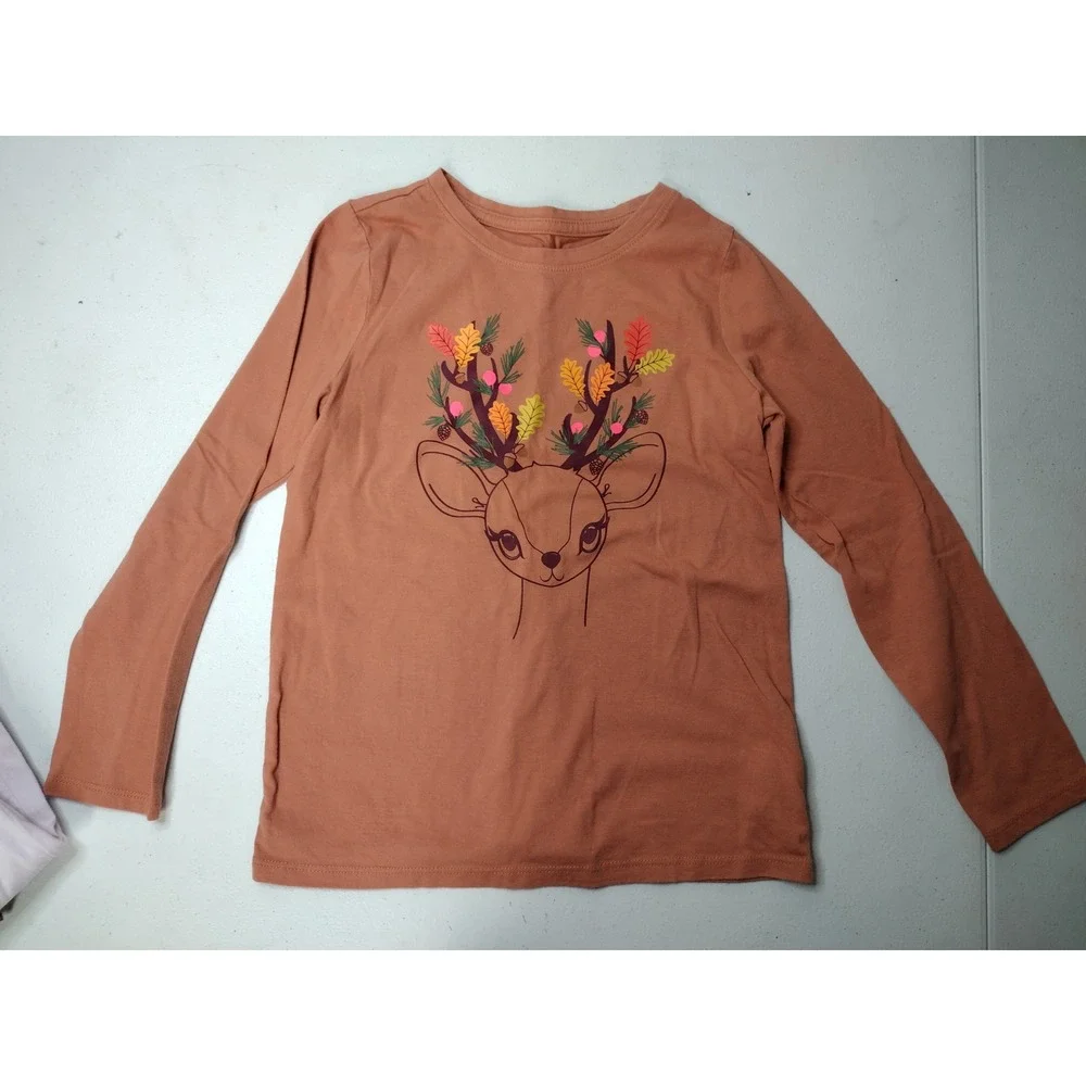 Cat & Jack Girls Long Sleeve Graphic Tee Bundle 4 Pack Floral Deer Nature Size S